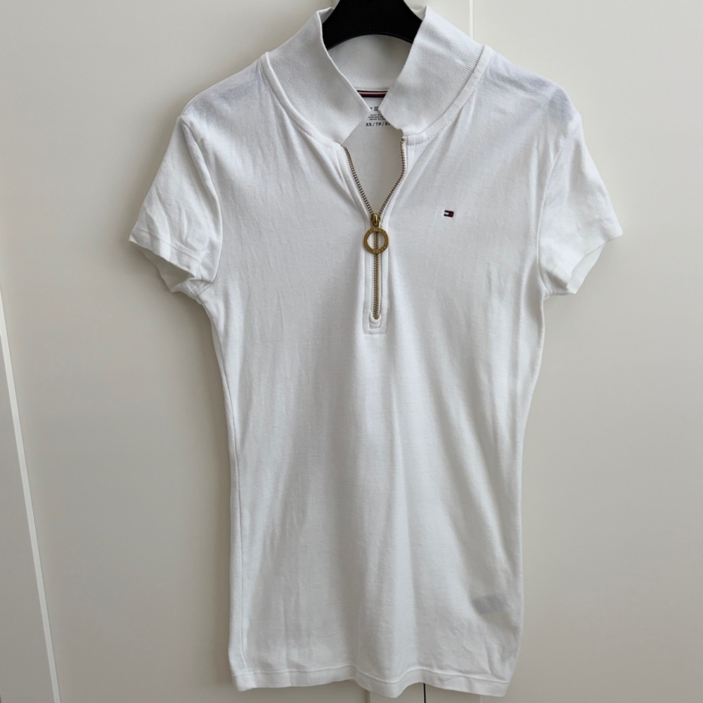 Tommy Hilfiger White Polo with Zipper Accent - Sz XS